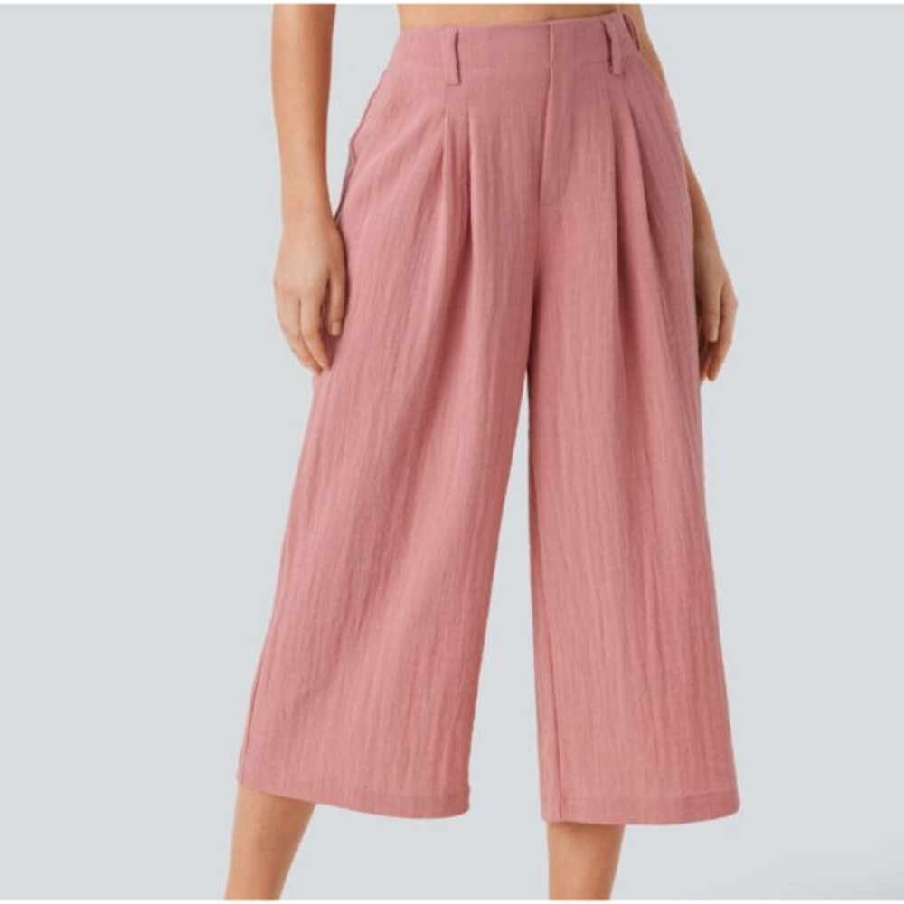 Halara Rose Linen Look High Waist Wide Leg Side Pocket Capri Pants Size XL